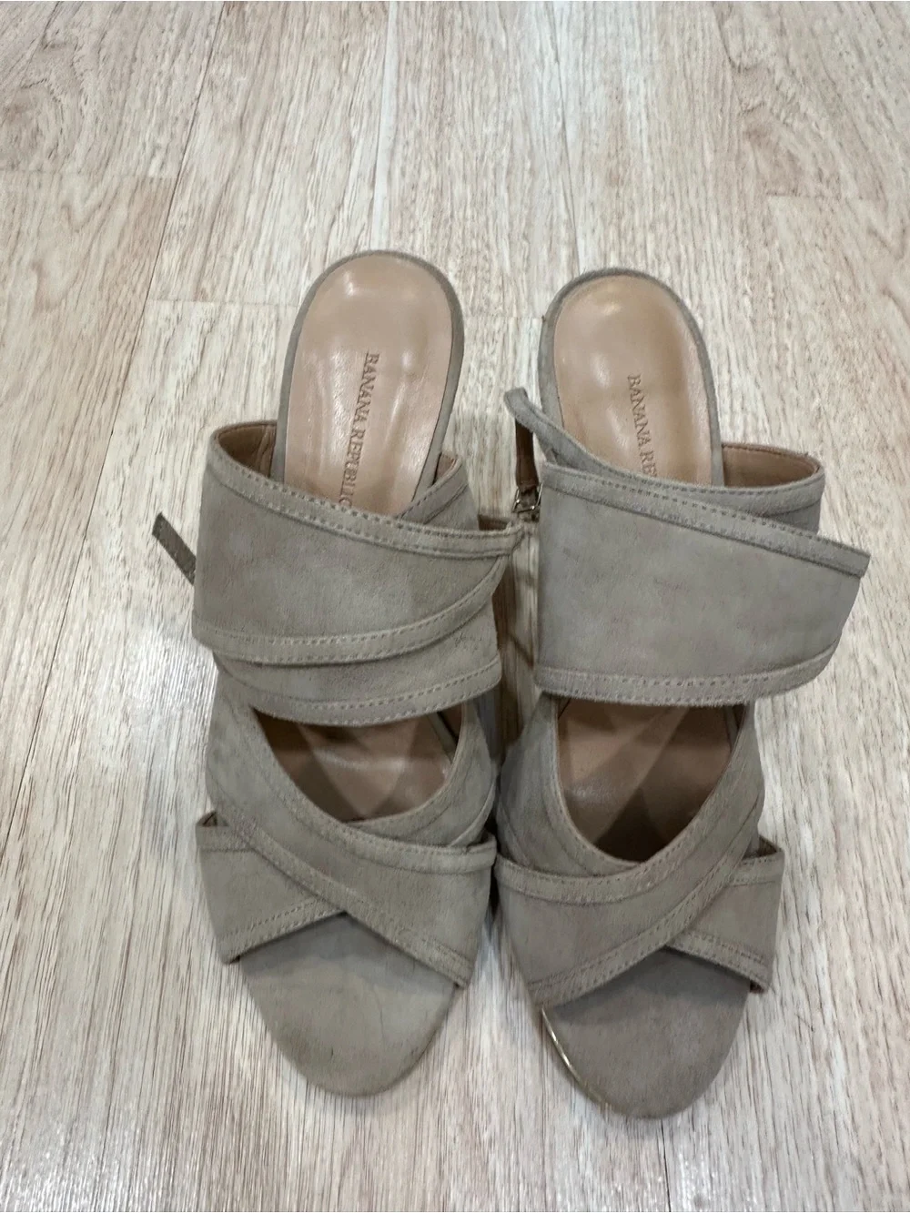 Banana Republic Taupe Crisscross Suede Slide Heels